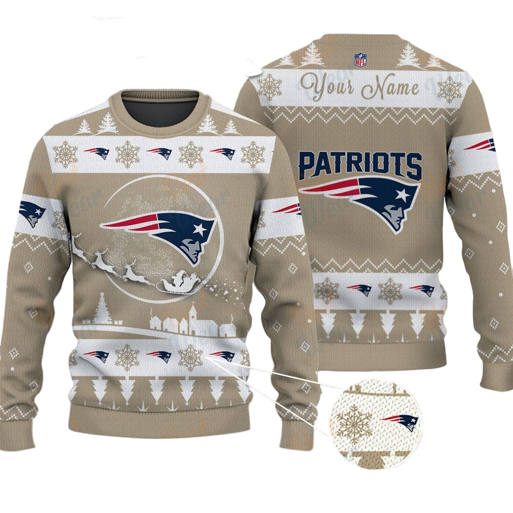 New England Patriots NFL Ugly Christmas Sweater - Name Customized