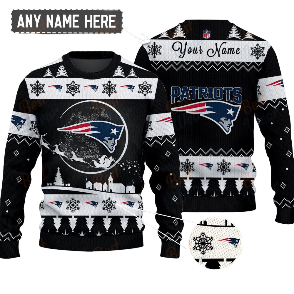 New England Patriots NFL Ugly Christmas Sweater - Name Customized