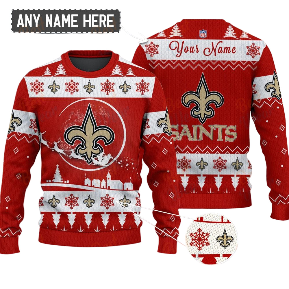 New Orleans Saints NFL Ugly Christmas Sweater - Name Customized