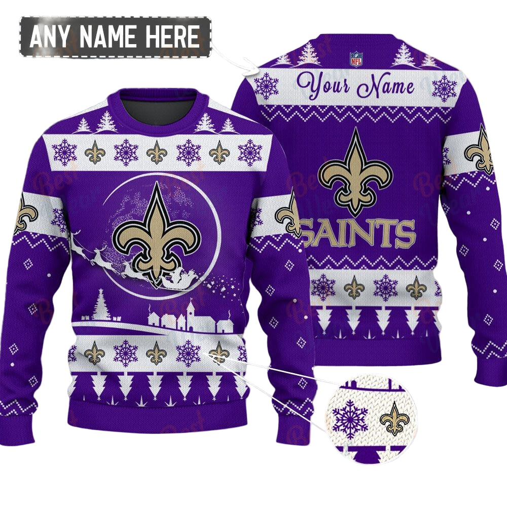 New Orleans Saints NFL Ugly Christmas Sweater - Name Customized