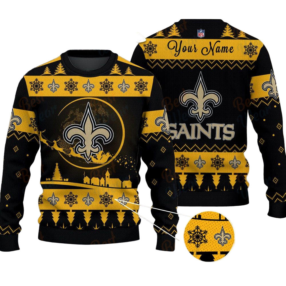 New Orleans Saints NFL Ugly Christmas Sweater - Name Customized