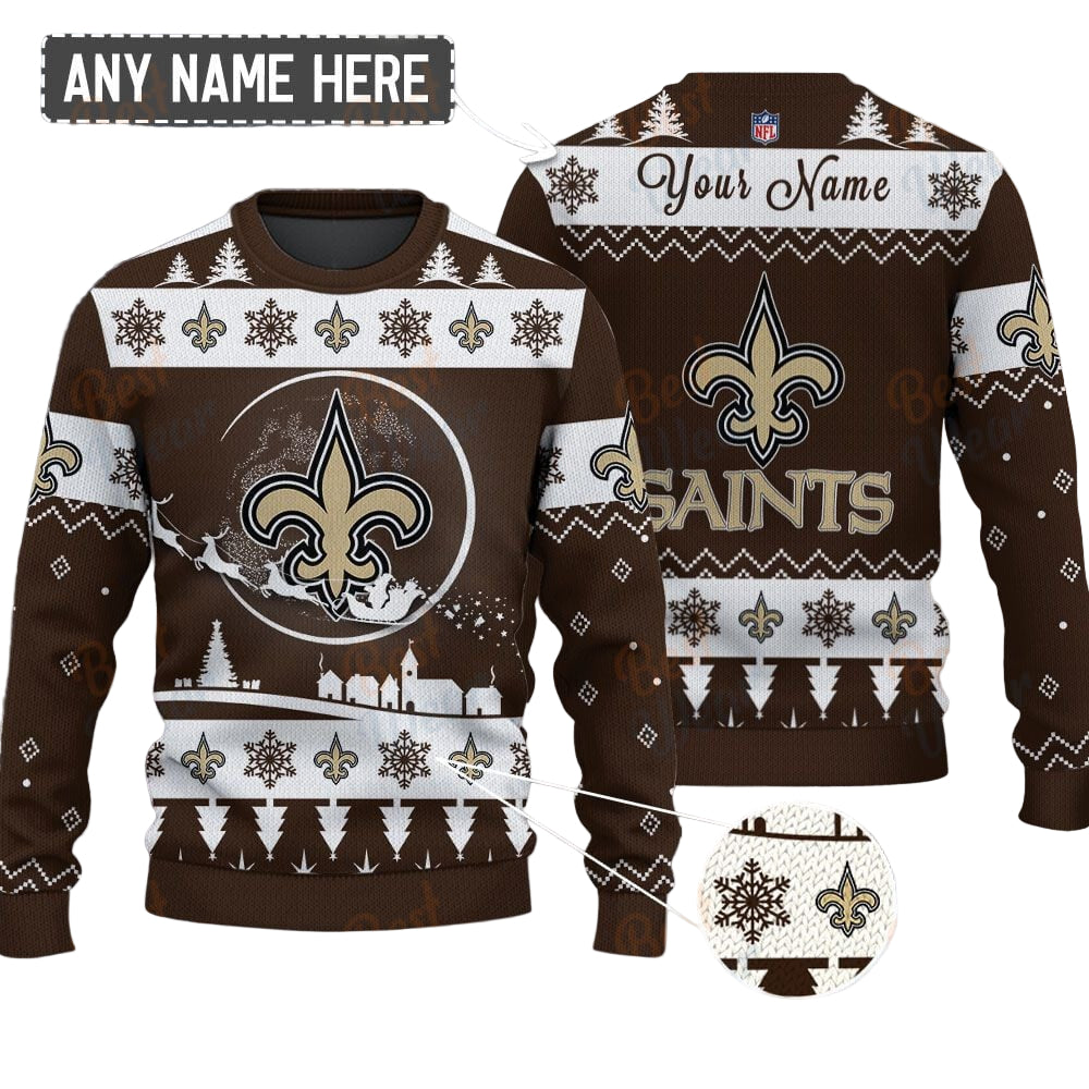 New Orleans Saints NFL Ugly Christmas Sweater - Name Customized