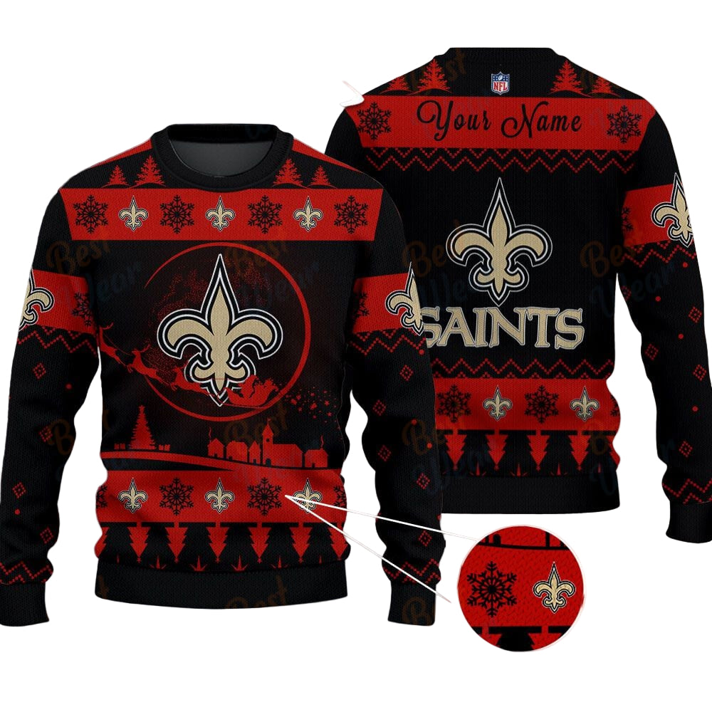 New Orleans Saints NFL Ugly Christmas Sweater - Name Customized