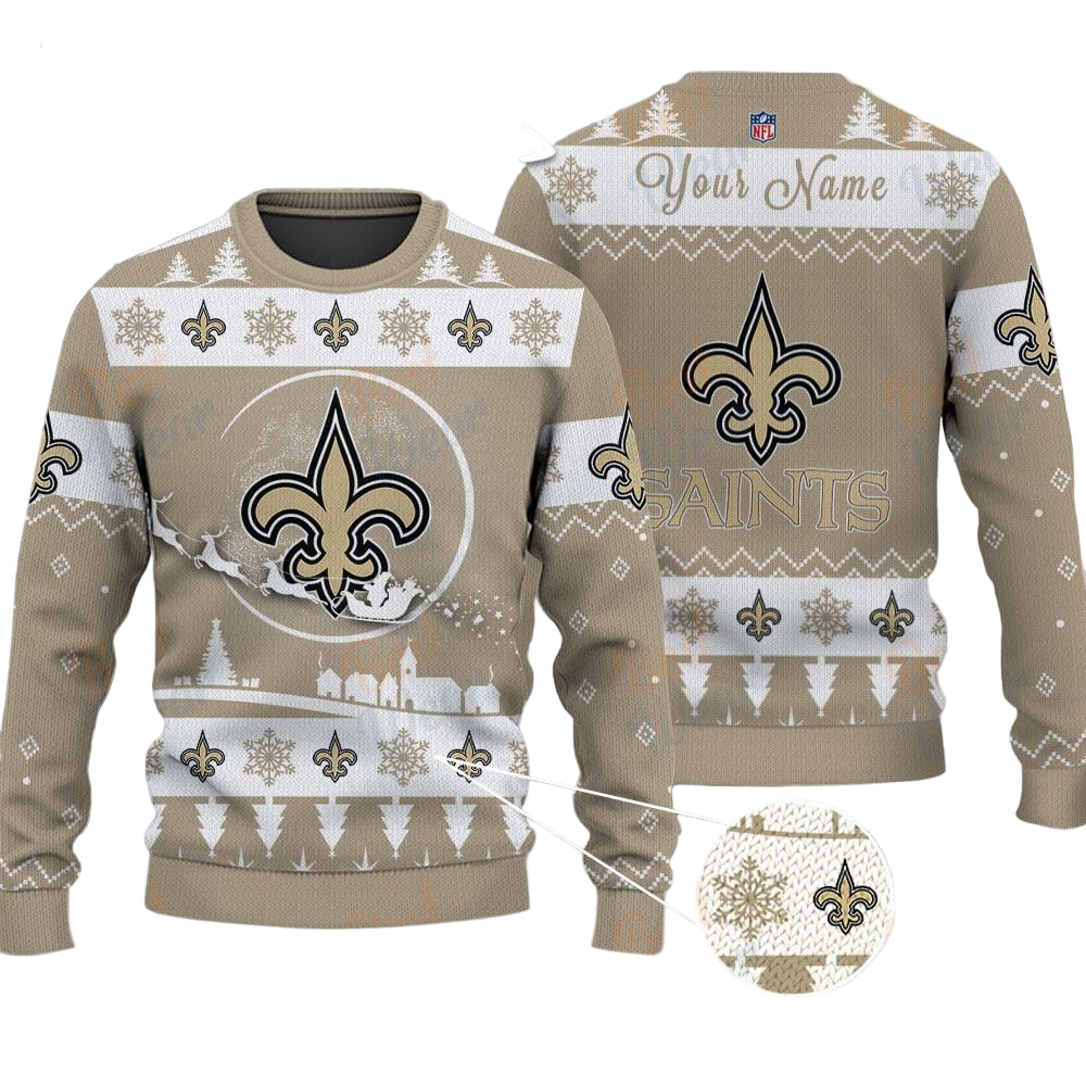 New Orleans Saints NFL Ugly Christmas Sweater - Name Customized