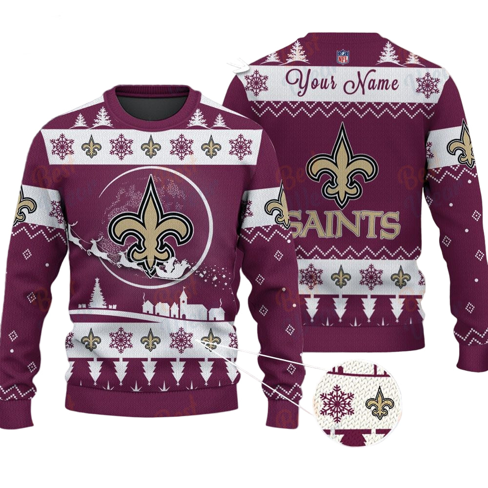 New Orleans Saints NFL Ugly Christmas Sweater - Name Customized