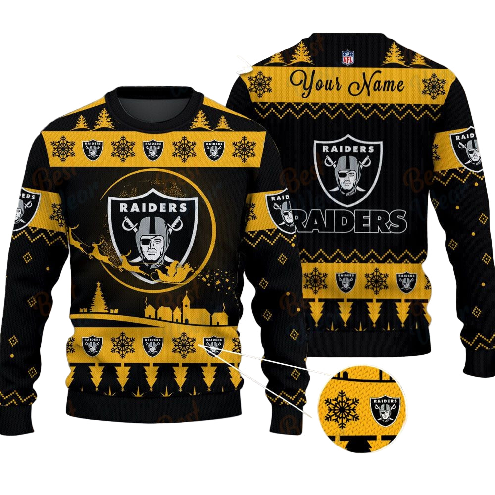 Las Vegas Raiders NFL Ugly Christmas Sweater - Name Customized