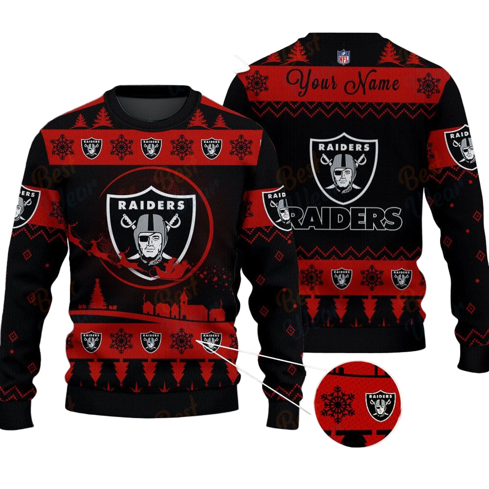 Las Vegas Raiders NFL Ugly Christmas Sweater - Name Customized