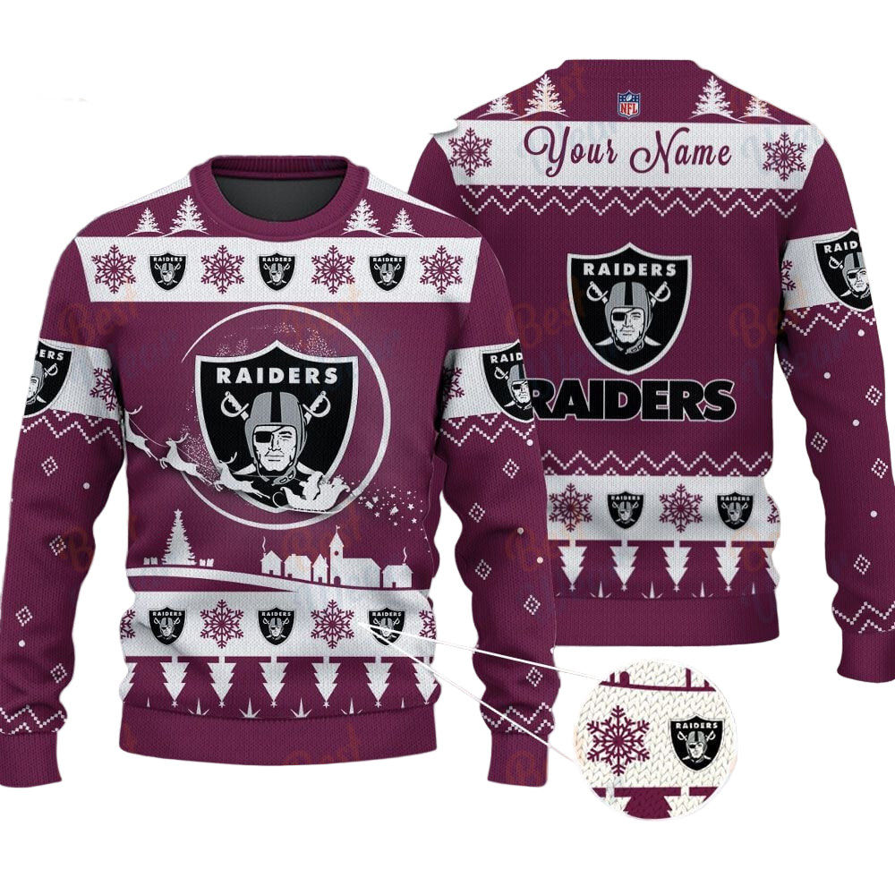 Las Vegas Raiders NFL Ugly Christmas Sweater - Name Customized