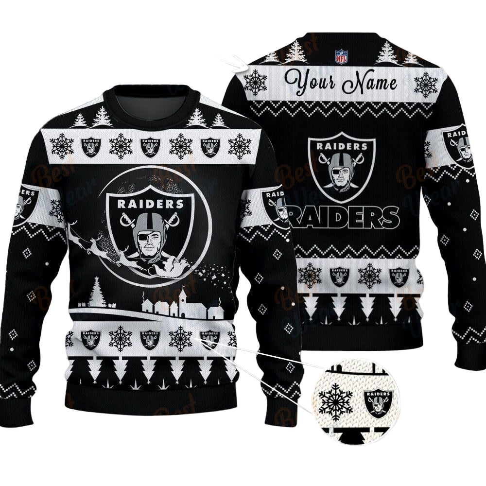 Las Vegas Raiders NFL Ugly Christmas Sweater - Name Customized