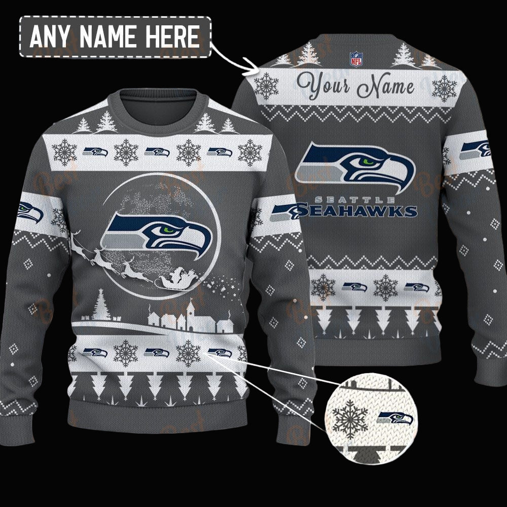 Seattle Seahawks NFL Ugly Christmas Sweater - Name Customized