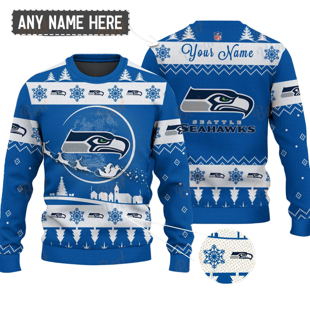 Seattle Seahawks NFL Ugly Christmas Sweater - Name Customized