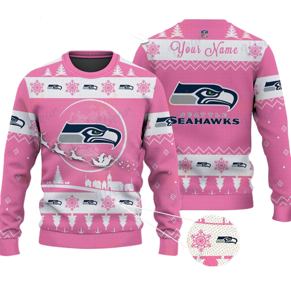 Seattle Seahawks NFL Ugly Christmas Sweater - Name Customized