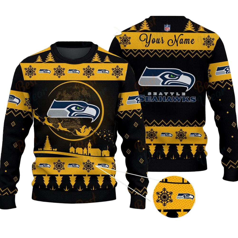 Seattle Seahawks NFL Ugly Christmas Sweater - Name Customized