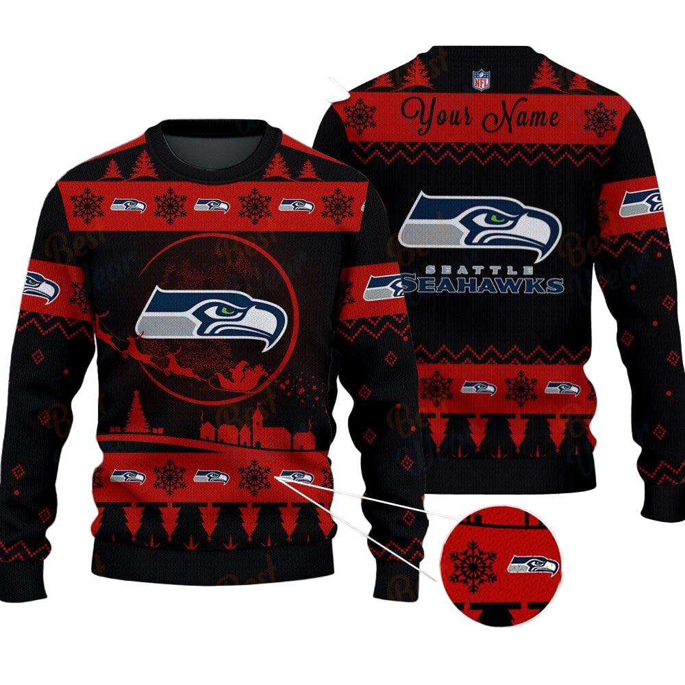 Seattle Seahawks NFL Ugly Christmas Sweater - Name Customized