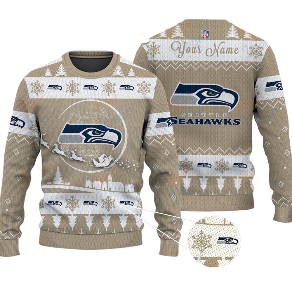 Seattle Seahawks NFL Ugly Christmas Sweater - Name Customized