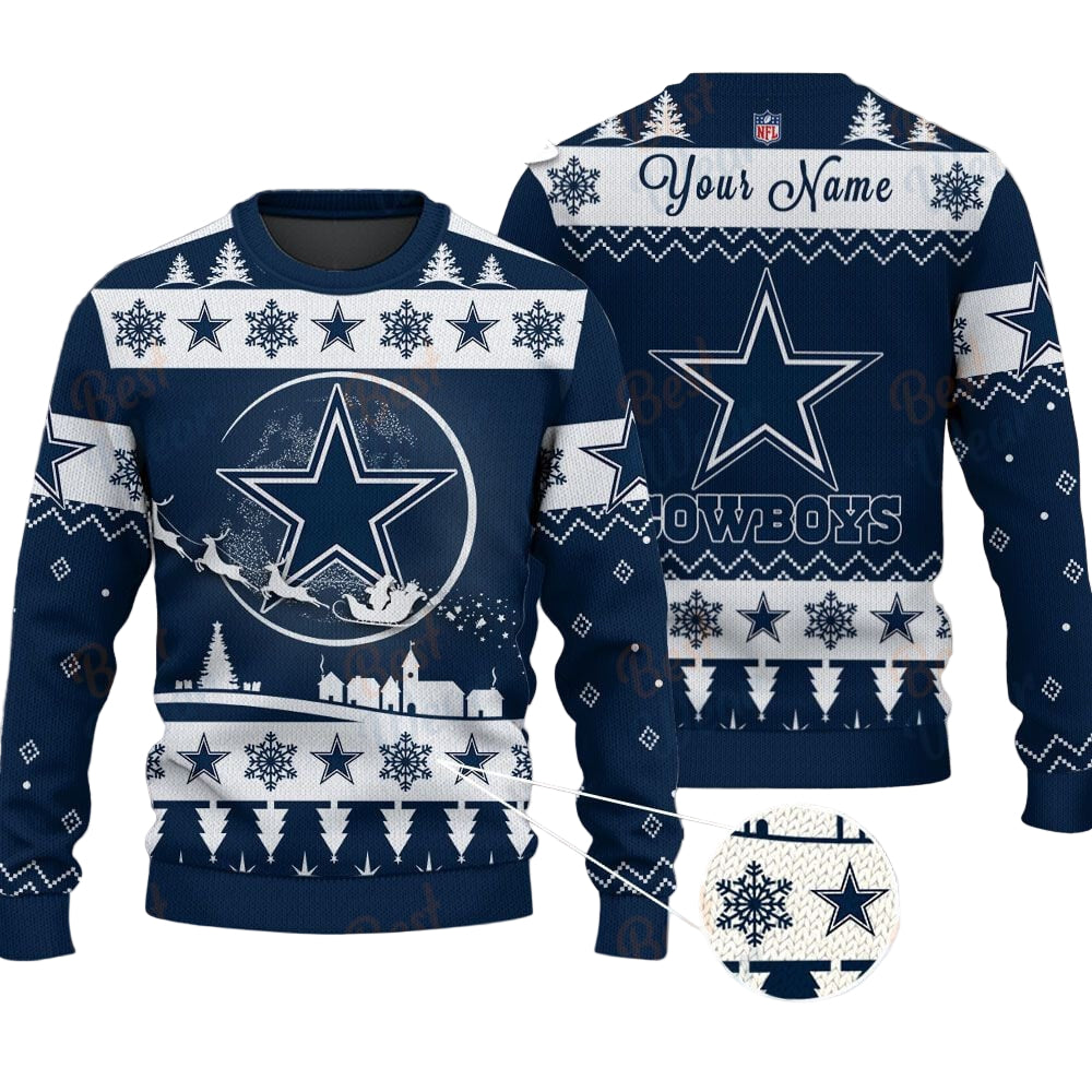 Dallas Cowboys NFL Ugly Christmas Sweater - Name Customized