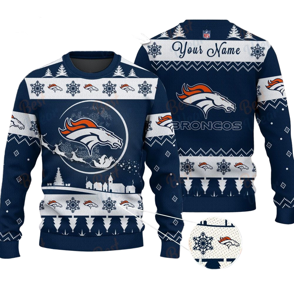 Denver Broncos NFL Ugly Christmas Sweater - Name Customized