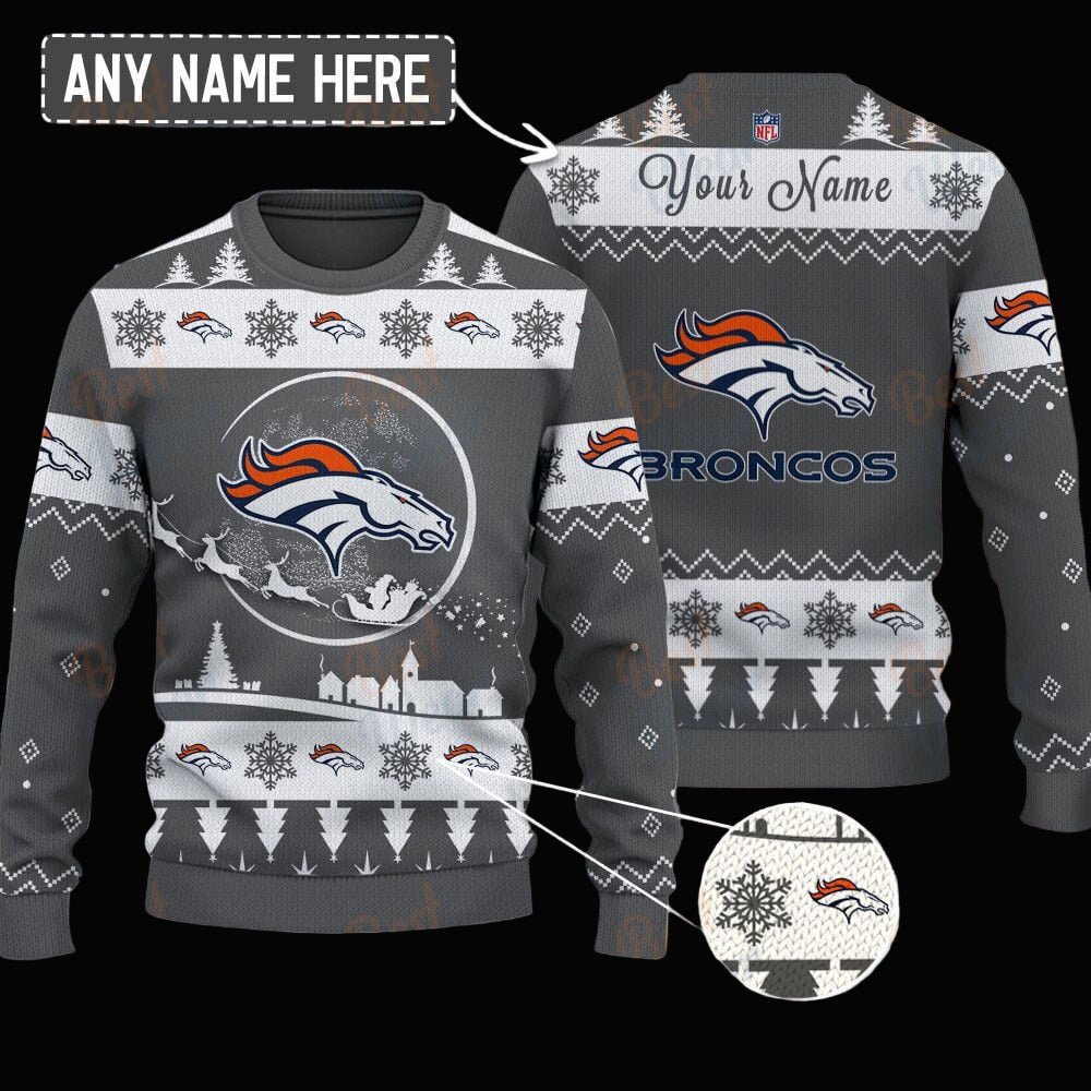 Denver Broncos NFL Ugly Christmas Sweater - Name Customized