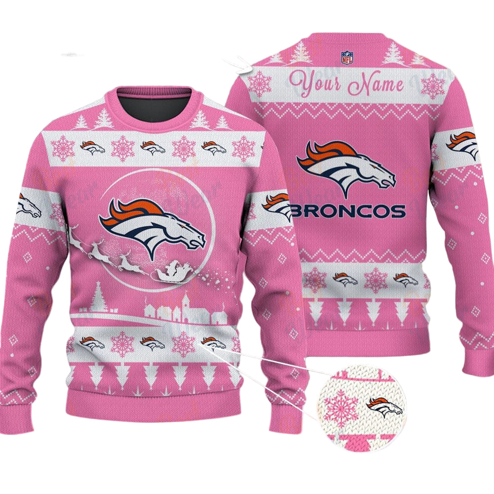 Denver Broncos NFL Ugly Christmas Sweater - Name Customized