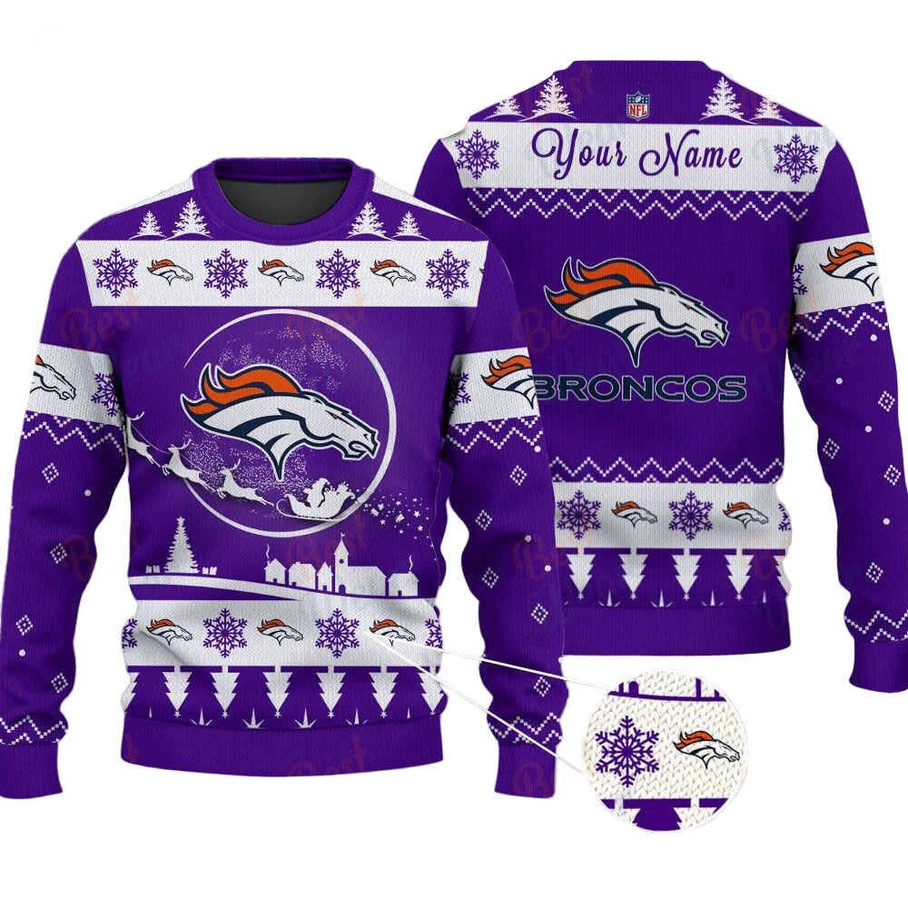 Denver Broncos NFL Ugly Christmas Sweater - Name Customized