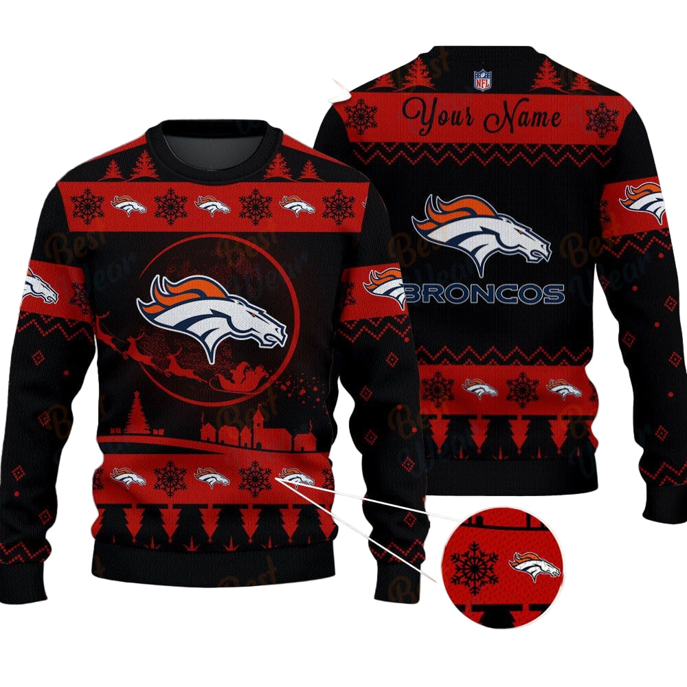 Denver Broncos NFL Ugly Christmas Sweater - Name Customized