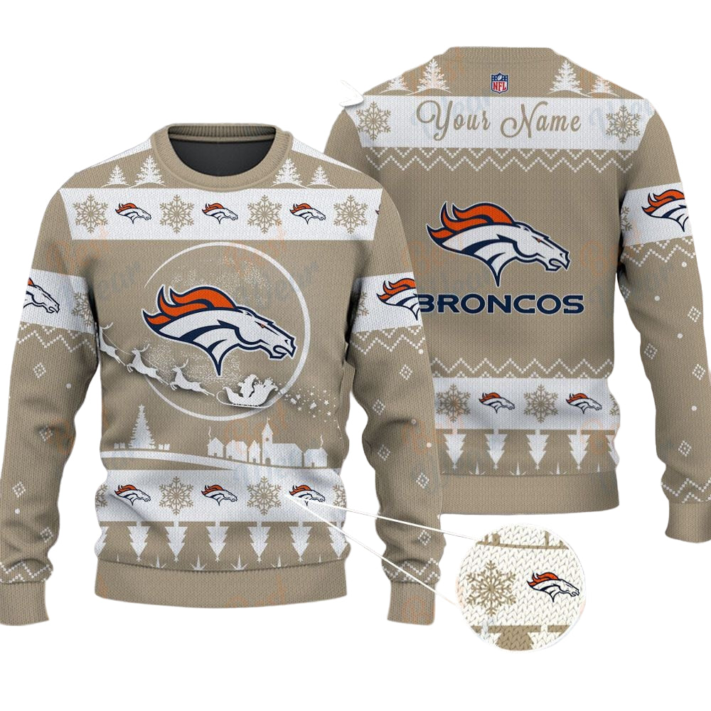 Denver Broncos NFL Ugly Christmas Sweater - Name Customized