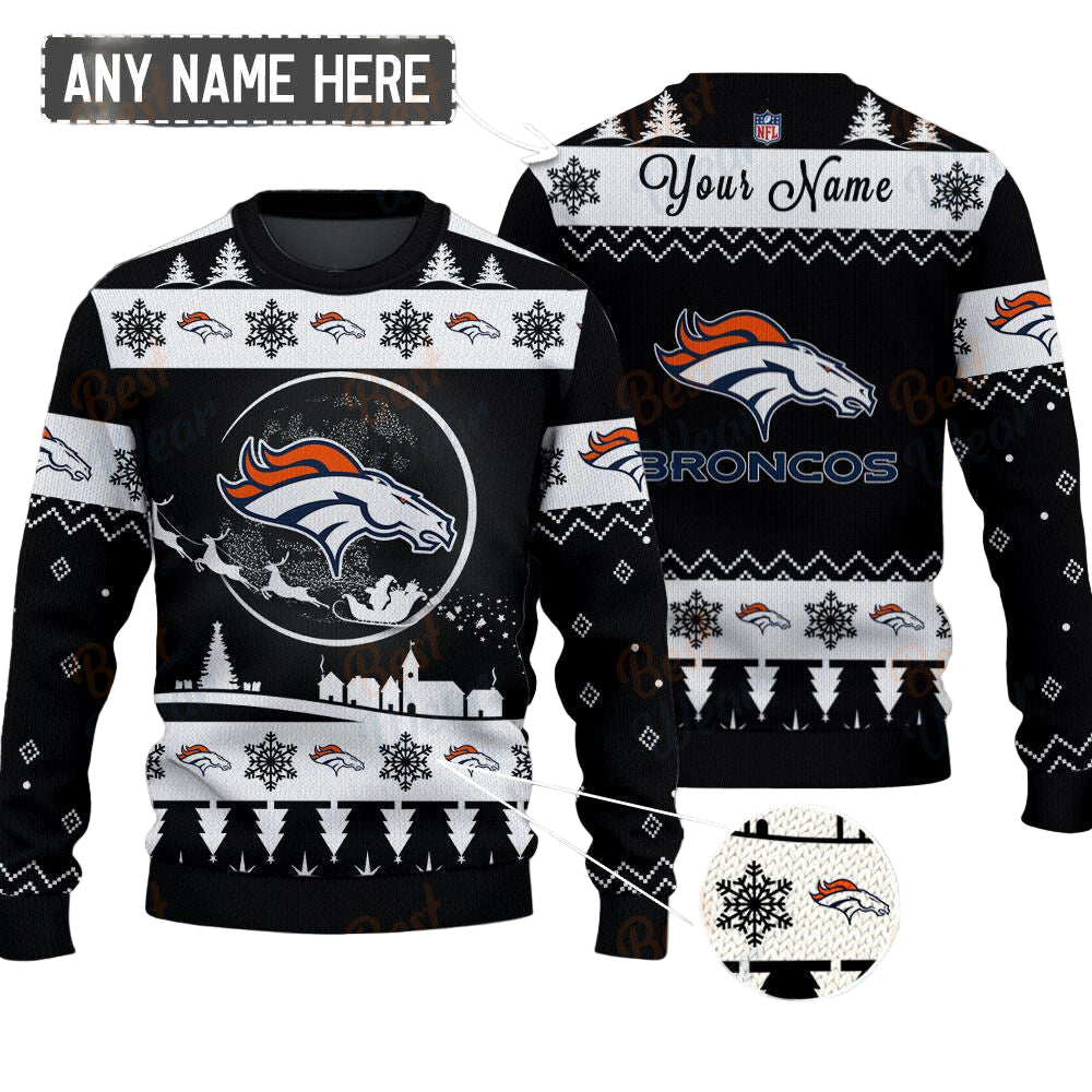 Denver Broncos NFL Ugly Christmas Sweater - Name Customized