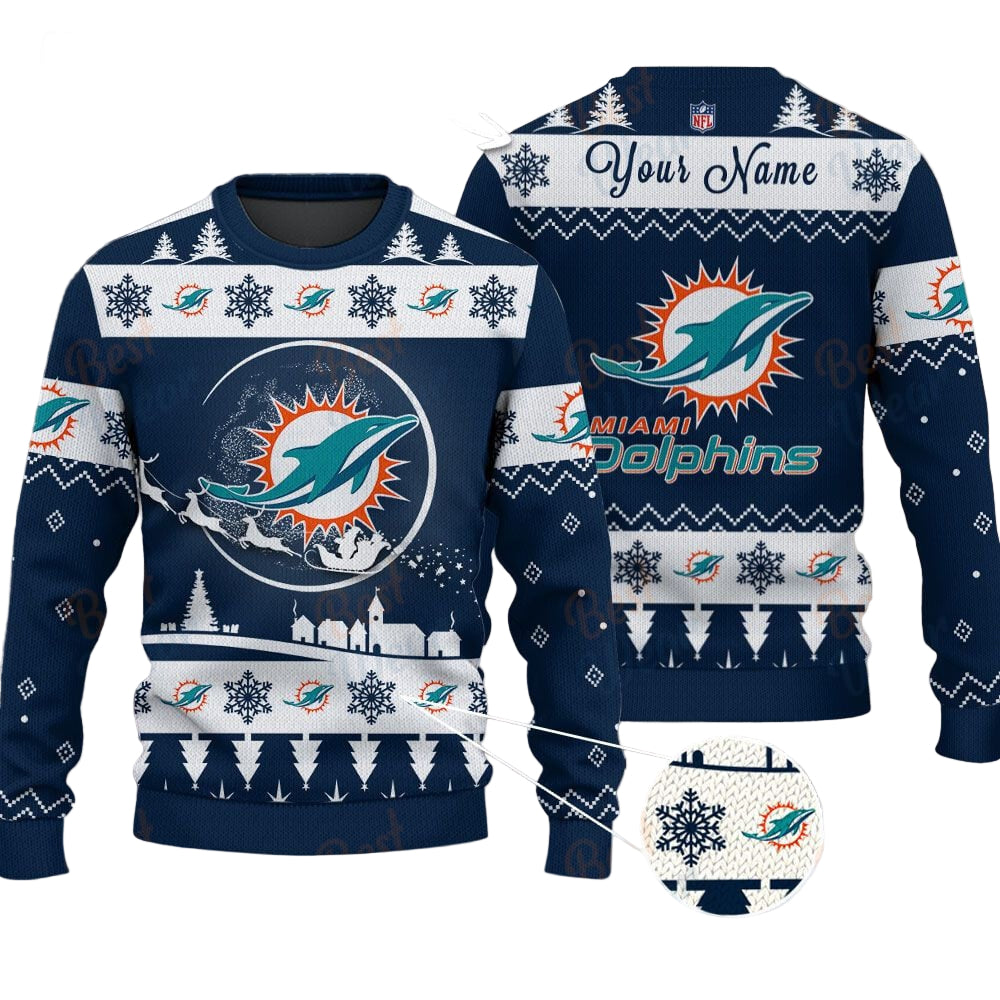 Miami Dolphins NFL Ugly Christmas Sweater - Name Customized