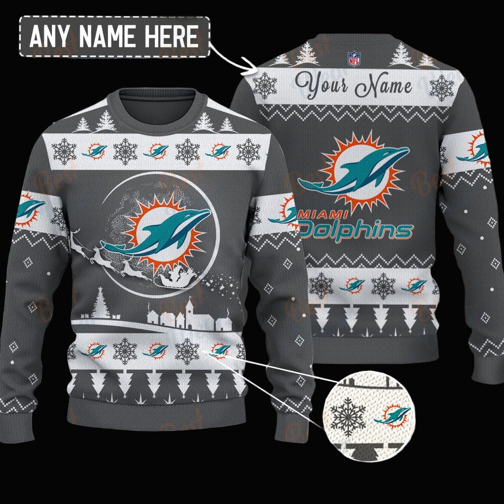 Miami Dolphins NFL Ugly Christmas Sweater - Name Customized