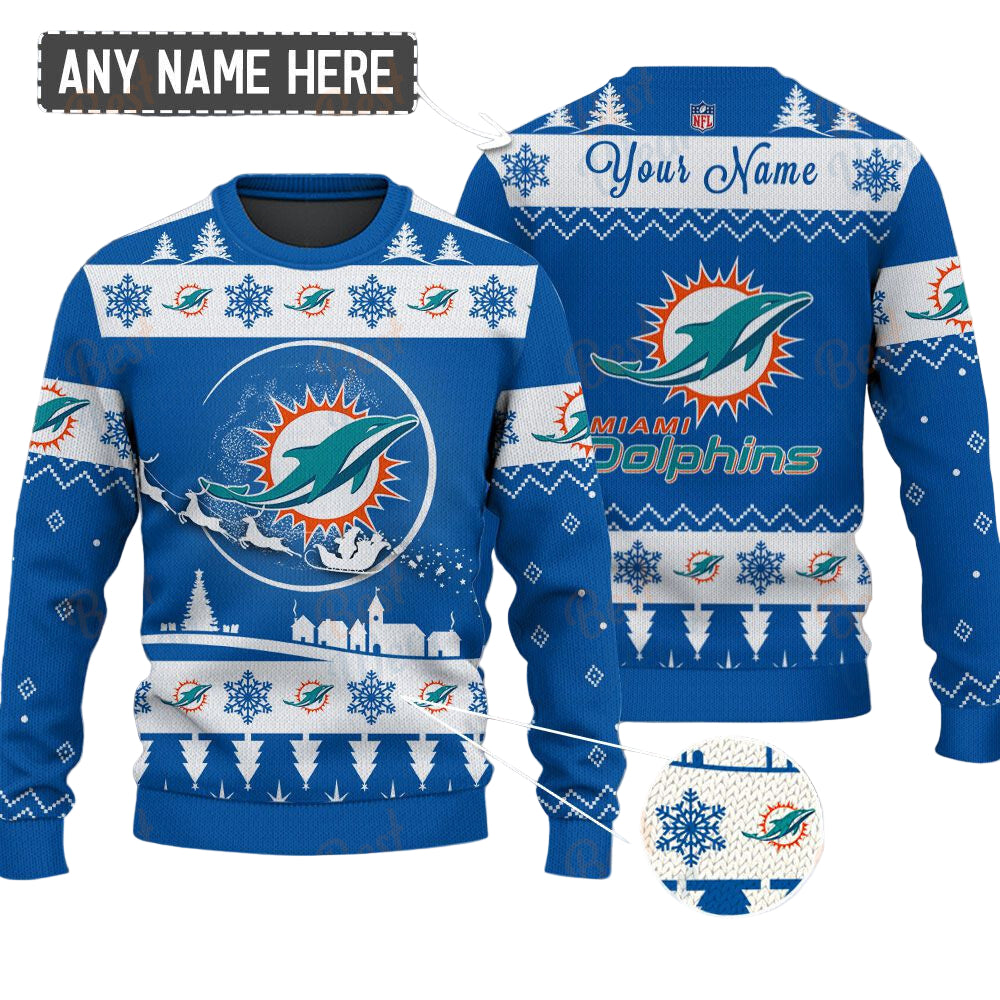 Miami Dolphins NFL Ugly Christmas Sweater - Name Customized