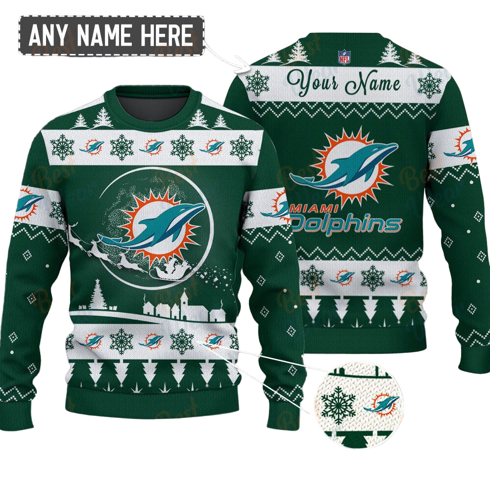 Miami Dolphins NFL Ugly Christmas Sweater - Name Customized