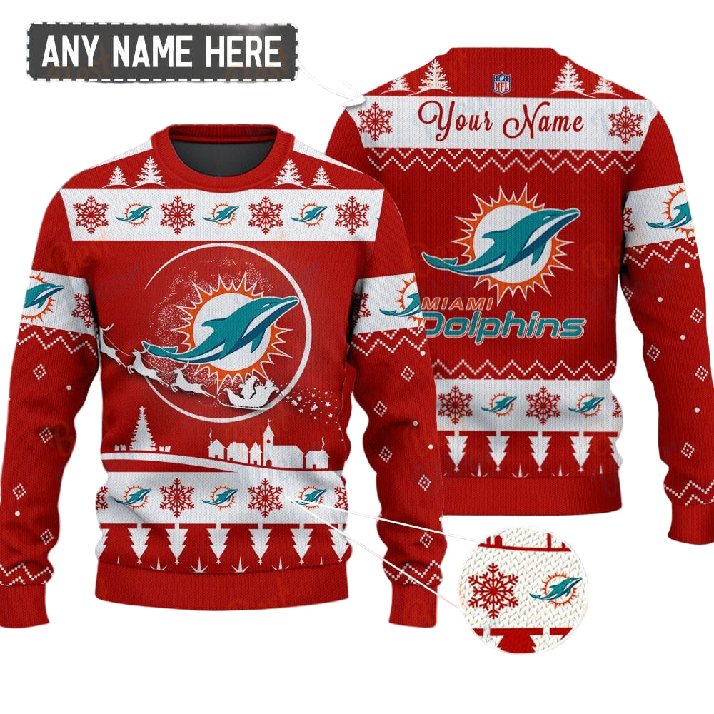 Miami Dolphins NFL Ugly Christmas Sweater - Name Customized