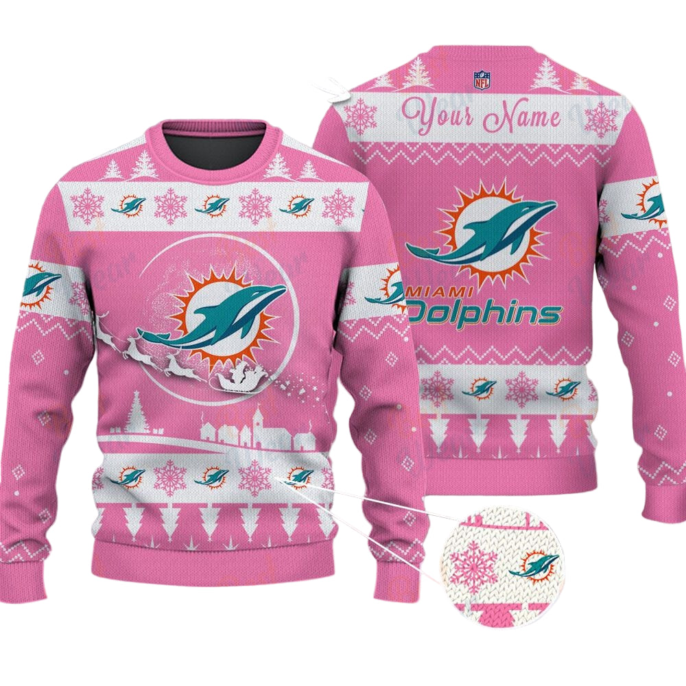 Miami Dolphins NFL Ugly Christmas Sweater - Name Customized