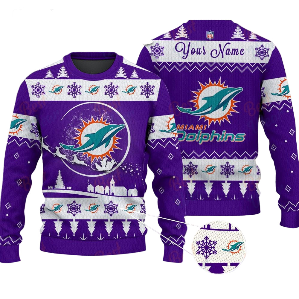 Miami Dolphins NFL Ugly Christmas Sweater - Name Customized