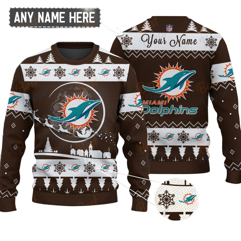 Miami Dolphins NFL Ugly Christmas Sweater - Name Customized
