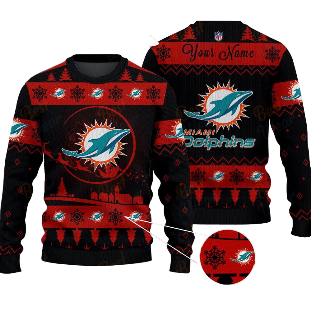 Miami Dolphins NFL Ugly Christmas Sweater - Name Customized