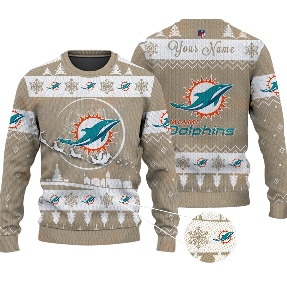 Miami Dolphins NFL Ugly Christmas Sweater - Name Customized