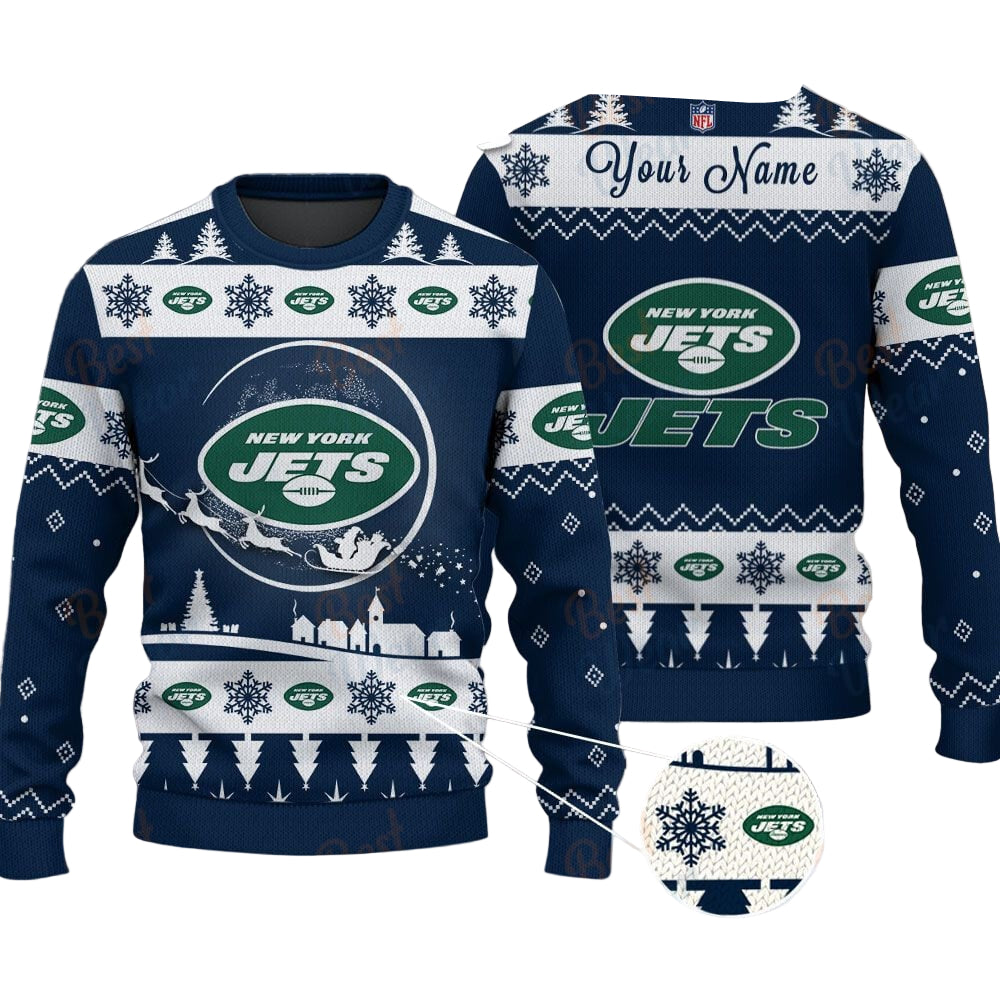 New York Jets NFL Ugly Christmas Sweater - Name Customized