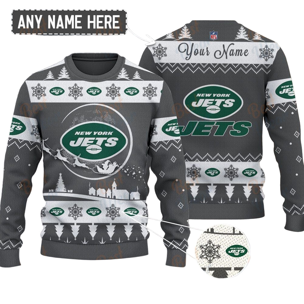 New York Jets NFL Ugly Christmas Sweater - Name Customized