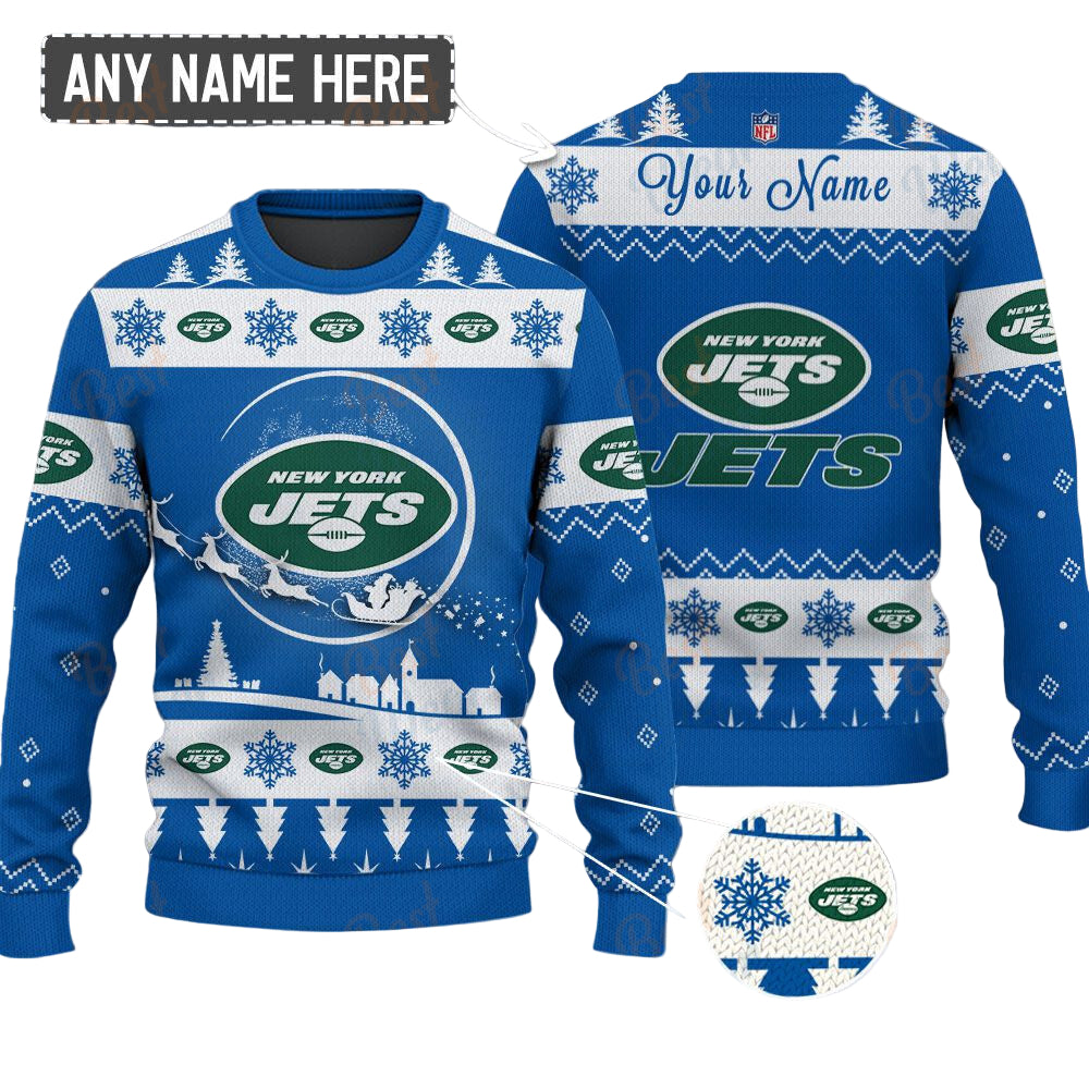 New York Jets NFL Ugly Christmas Sweater - Name Customized