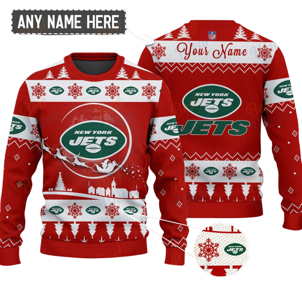 New York Jets NFL Ugly Christmas Sweater - Name Customized