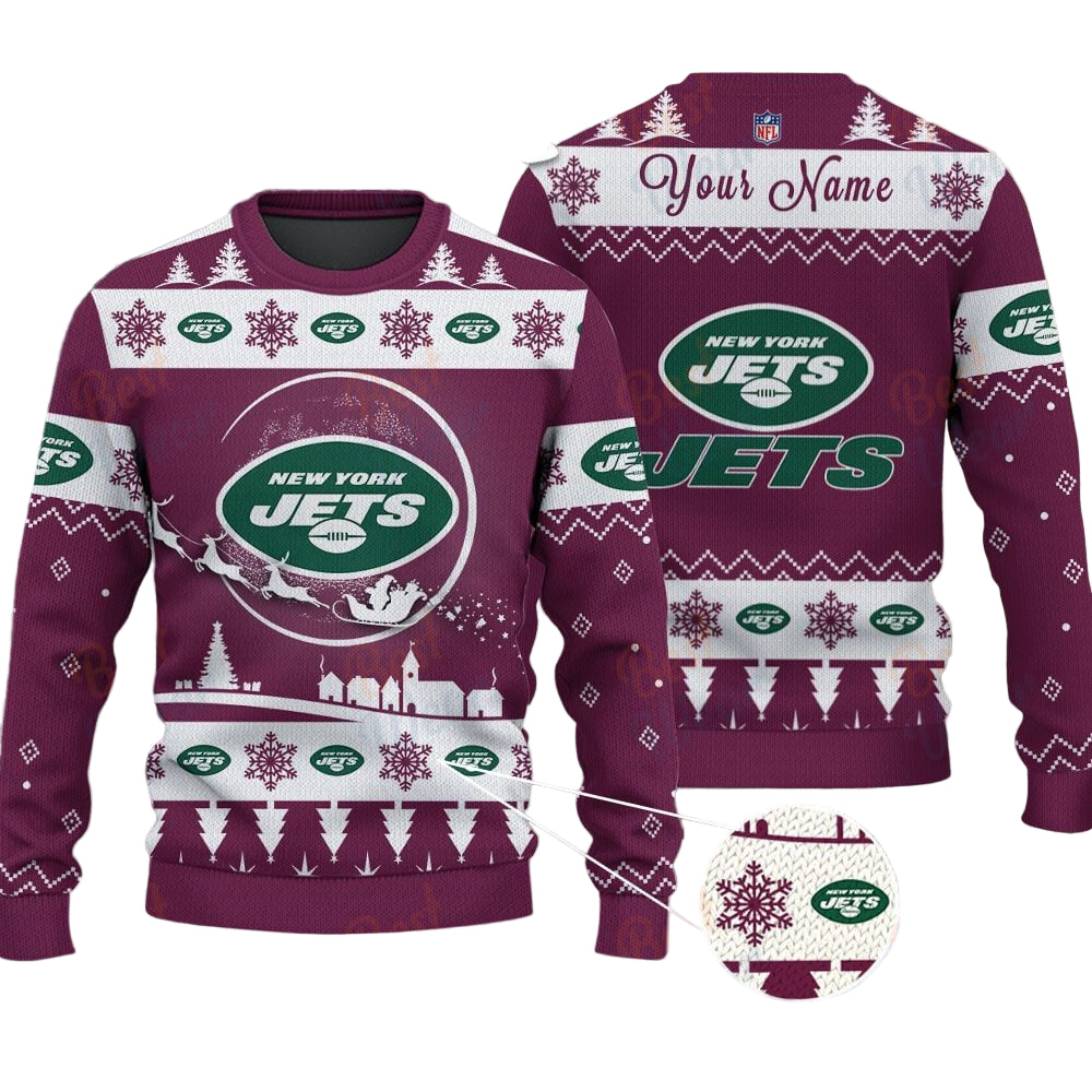New York Jets NFL Ugly Christmas Sweater - Name Customized