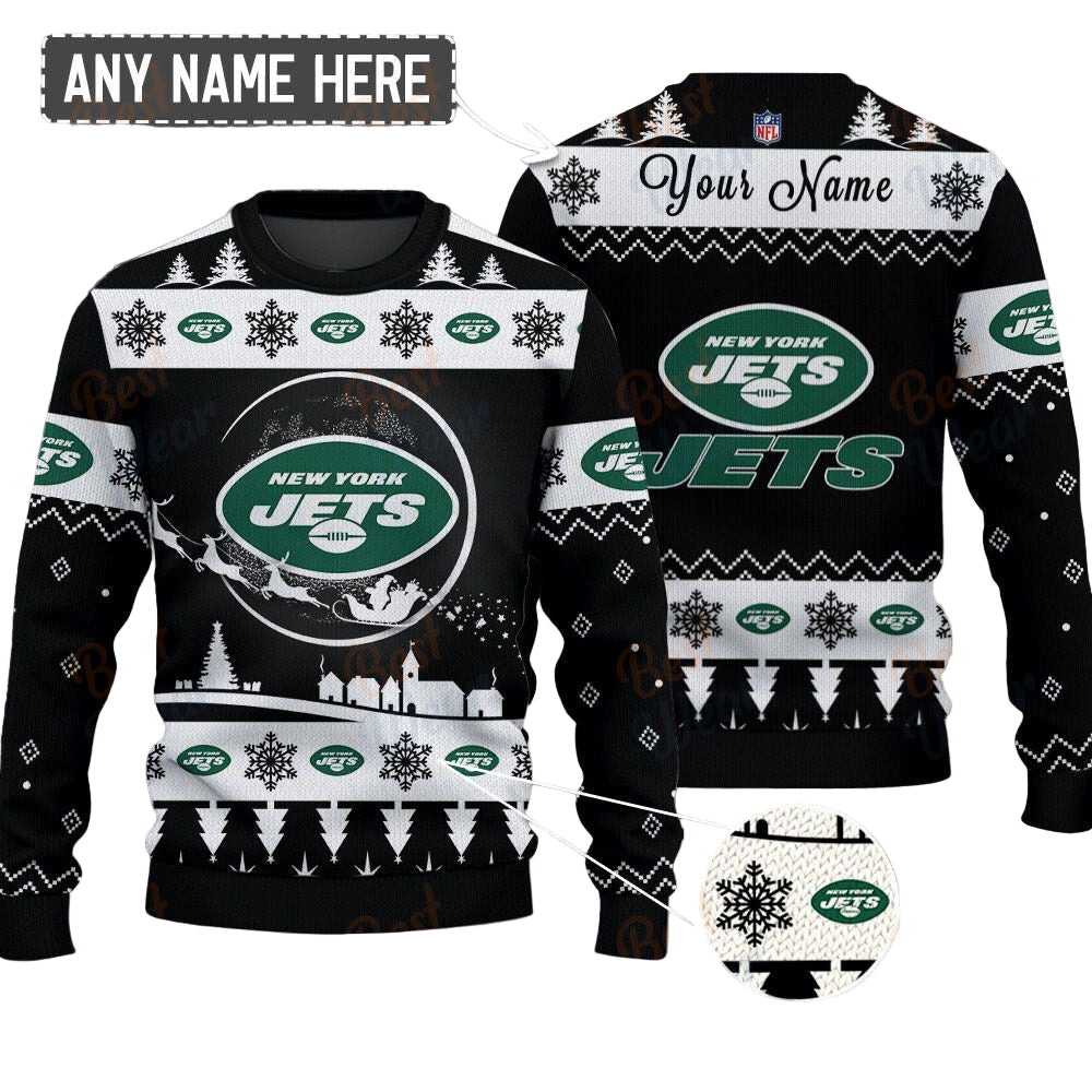 New York Jets NFL Ugly Christmas Sweater - Name Customized