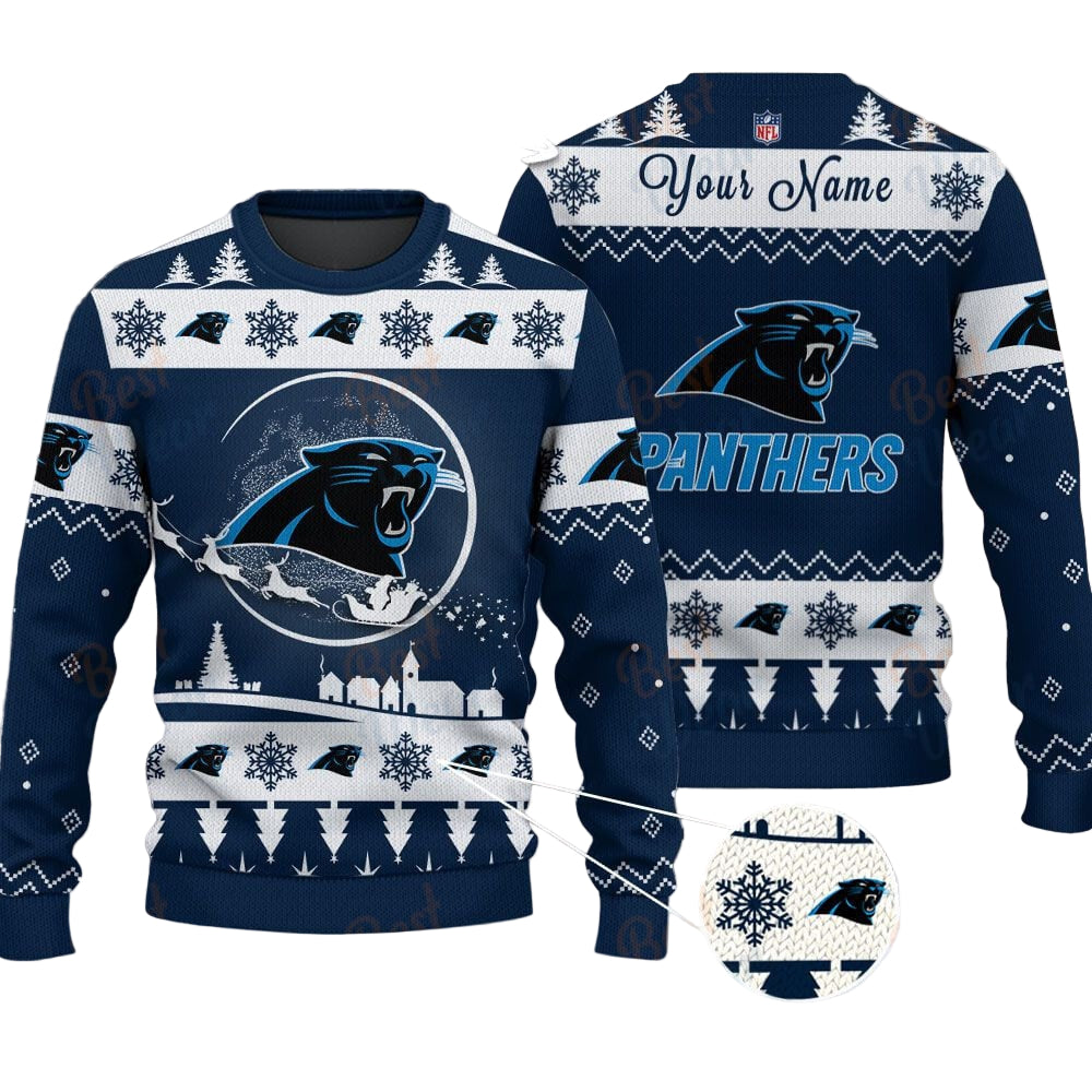 Carolina Panthers NFL Ugly Christmas Sweater - Name Customized