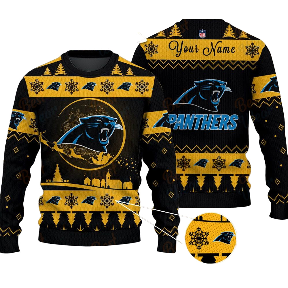 Carolina Panthers NFL Ugly Christmas Sweater - Name Customized