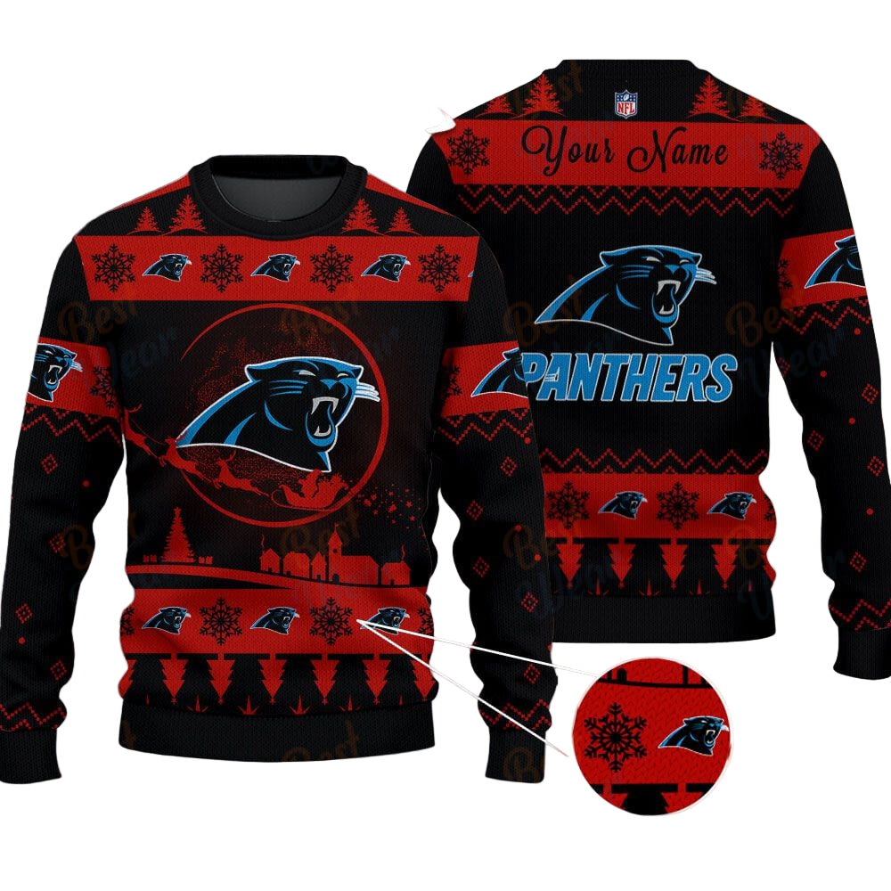 Carolina Panthers NFL Ugly Christmas Sweater - Name Customized