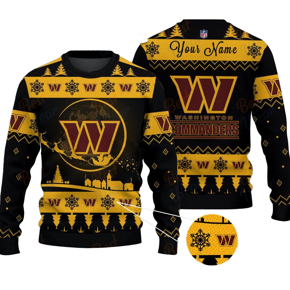 Washington Commanders NFL Ugly Christmas Sweater - Name Customized
