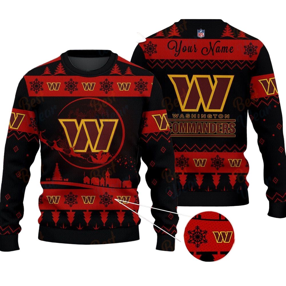 Washington Commanders NFL Ugly Christmas Sweater - Name Customized
