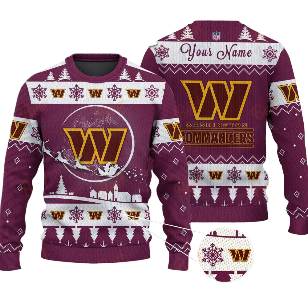 Washington Commanders NFL Ugly Christmas Sweater - Name Customized
