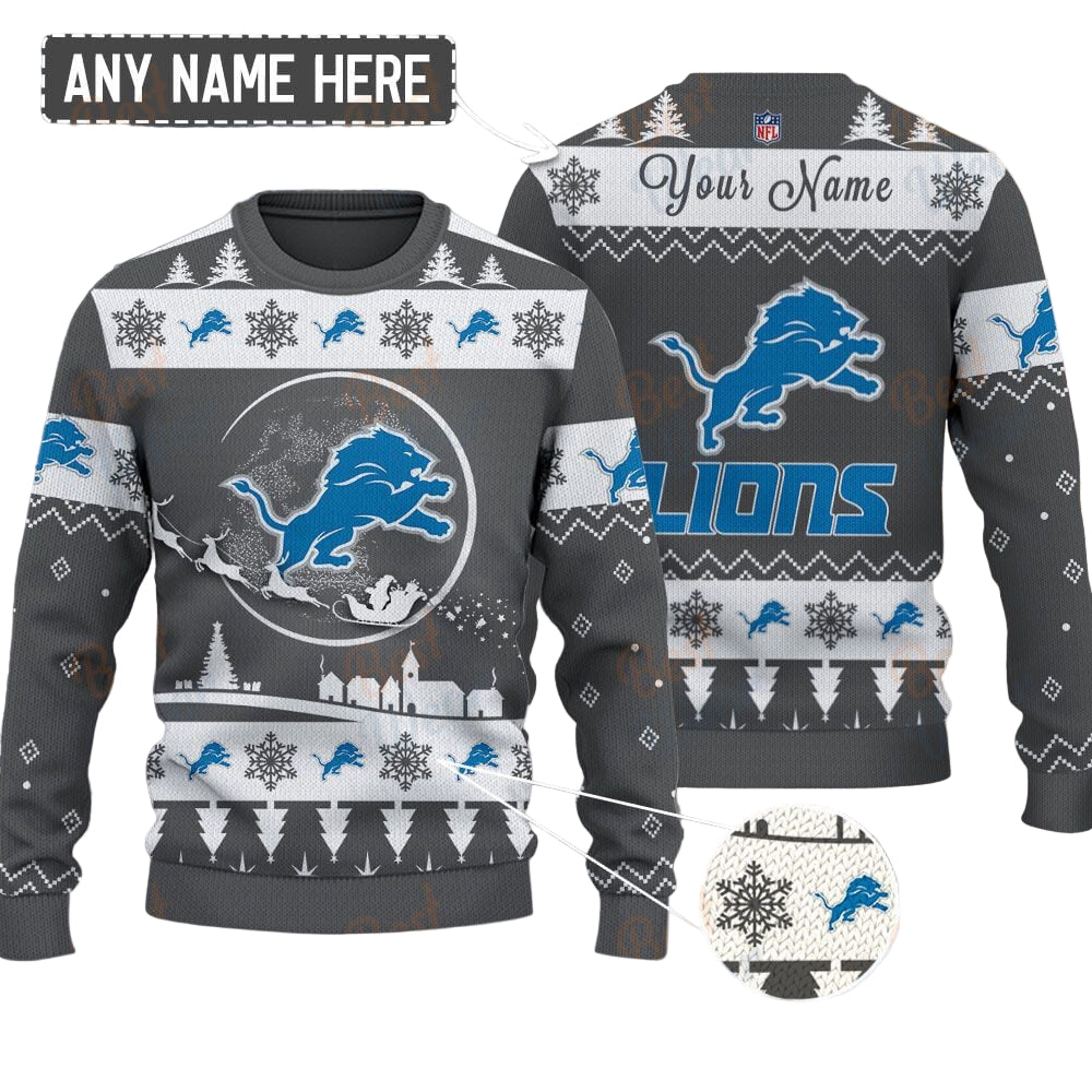 Detroit Lions NFL Ugly Christmas Sweater - Name Customized